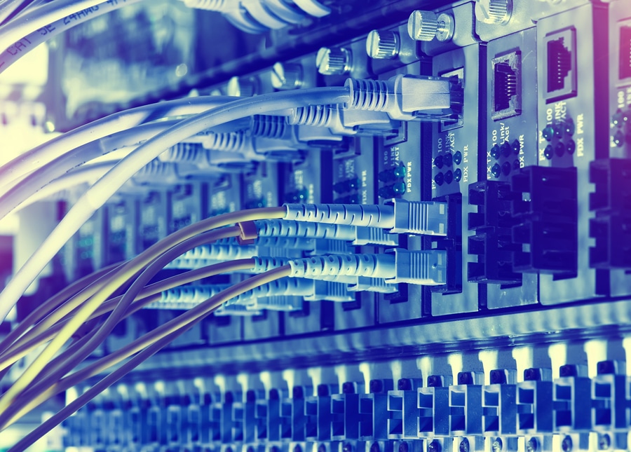 Closeup of Network Cabling into Panel of Server Room